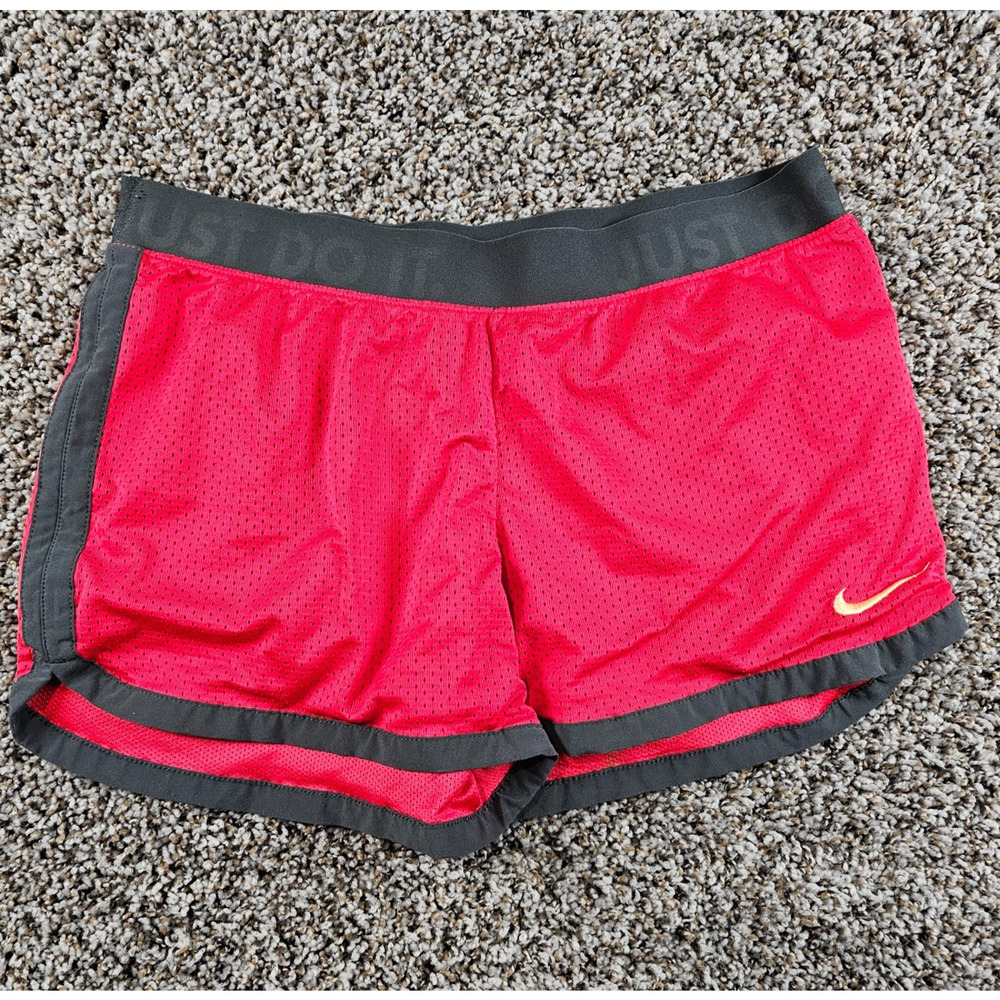 Nike Dri Fit Womens Sz M Athletic Running Shorts Red Mesh Gray Trim